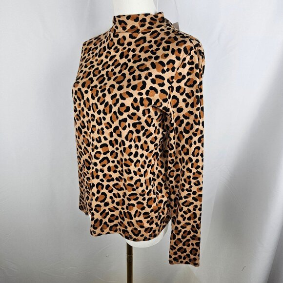 NWT!  Ann Taylor Top Medium Leopard Animal Print Long Sleeve Mock Neck Tan - Picture 3 of 10